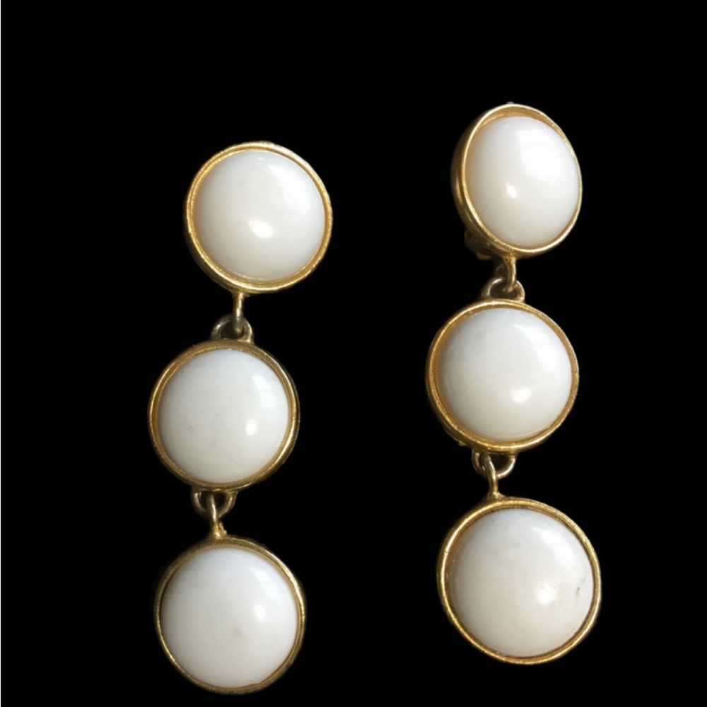 Gold and White Triple Drop Earrings - Women Jewelry